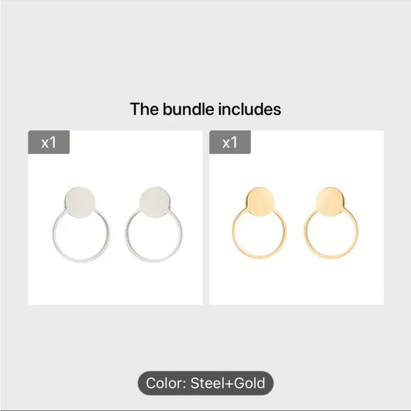 2 pairs Stainless Steel Round Smooth Stud Earrings, gold & steel, NWT - Picture 11 of 11